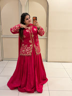 Red Crepe Embroidered Suit (M–XXL)