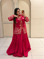 Red Crepe Embroidered Suit (M–XXL)