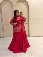Red Crepe Embroidered Suit (M–XXL)
