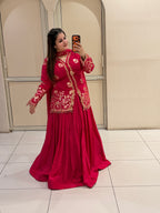 Red Crepe Embroidered Suit (M–XXL)