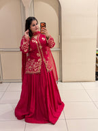 Red Crepe Embroidered Suit (M–XXL)