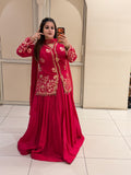 Red Crepe Embroidered Suit (M–XXL)