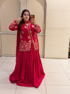 Red Crepe Embroidered Suit (M–XXL)