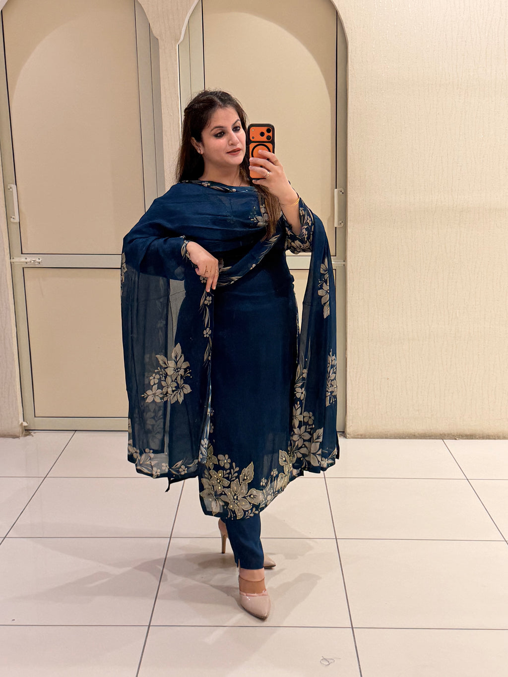 Navy Blue Chinon Embroidered Suit (M–XXL)