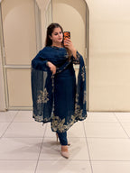 Navy Blue Chinon Embroidered Suit (M–XXL)
