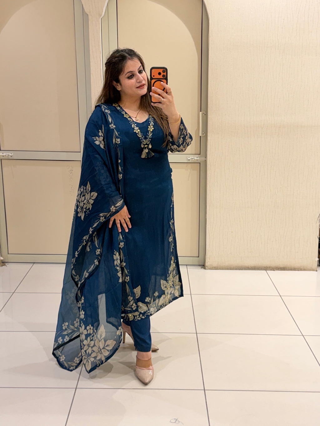 Navy Blue Chinon Embroidered Suit (M–XXL)