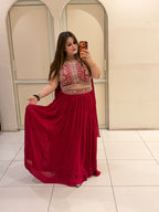 Red Pure Fabric Handwork Dress (Free Size till XL)