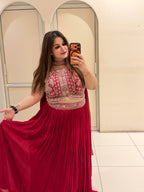 Red Pure Fabric Handwork Dress (Free Size till XL)
