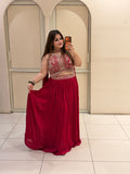 Red Pure Fabric Handwork Dress (Free Size till XL)