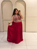 Red Pure Fabric Handwork Dress (Free Size till XL)