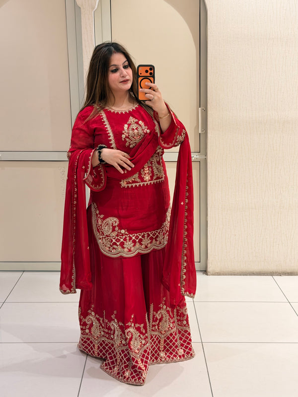 Red Heavy Embroidered Suit (XXL–5XL)