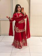 Red Heavy Embroidered Suit (XXL–5XL)