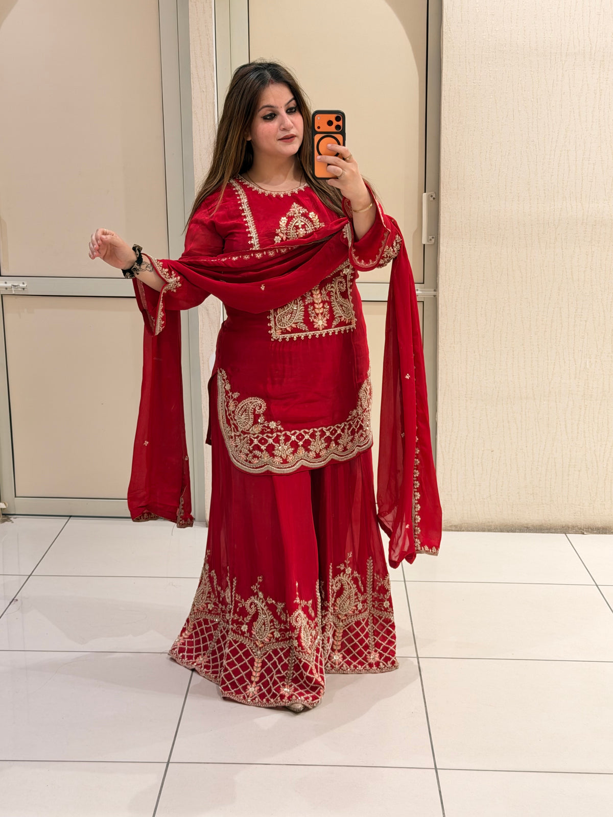 Red Heavy Embroidered Suit (XXL–5XL)