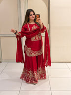 Red Heavy Embroidered Suit (XXL–5XL)