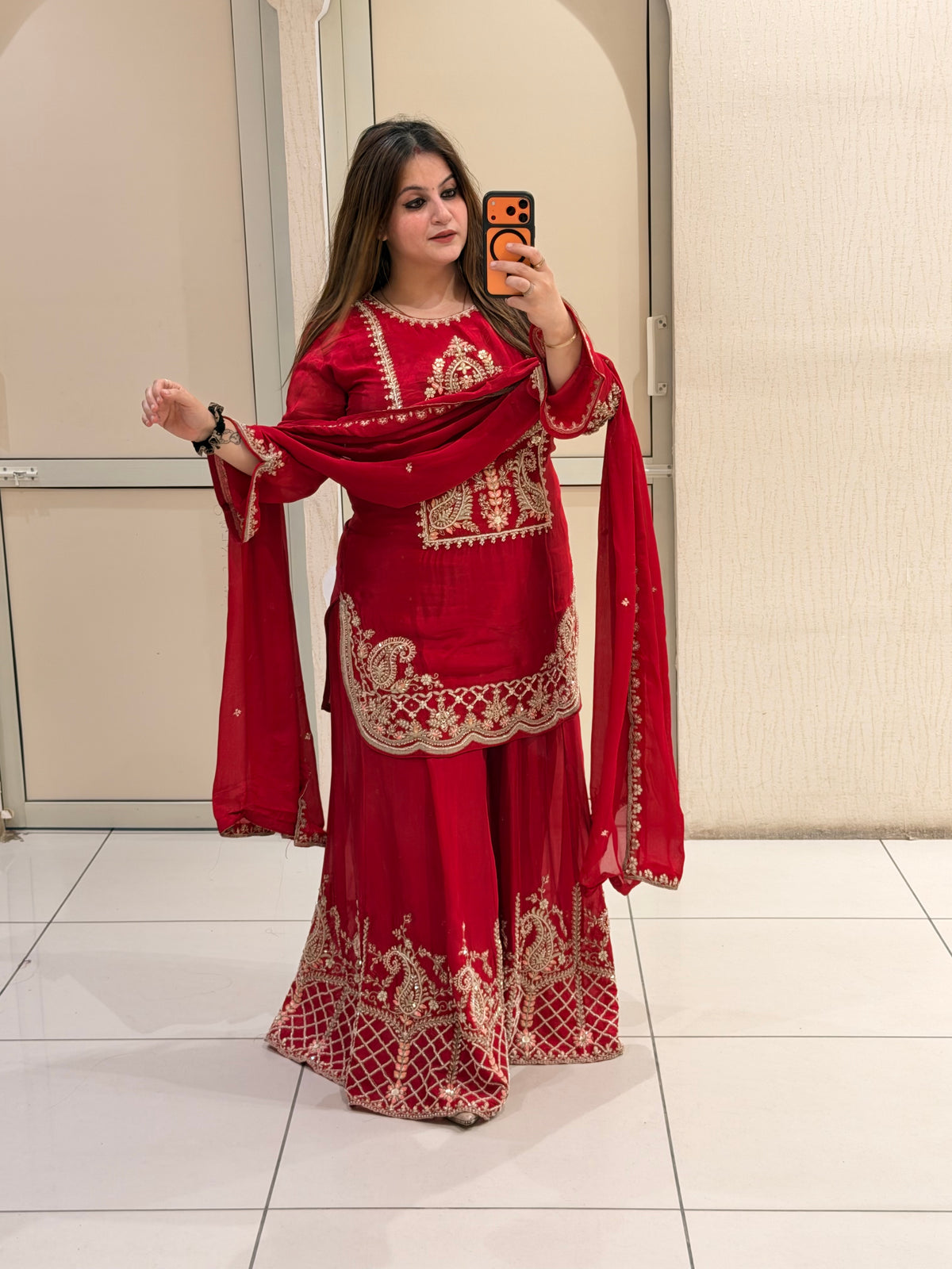 Red Heavy Embroidered Suit (XXL–5XL)