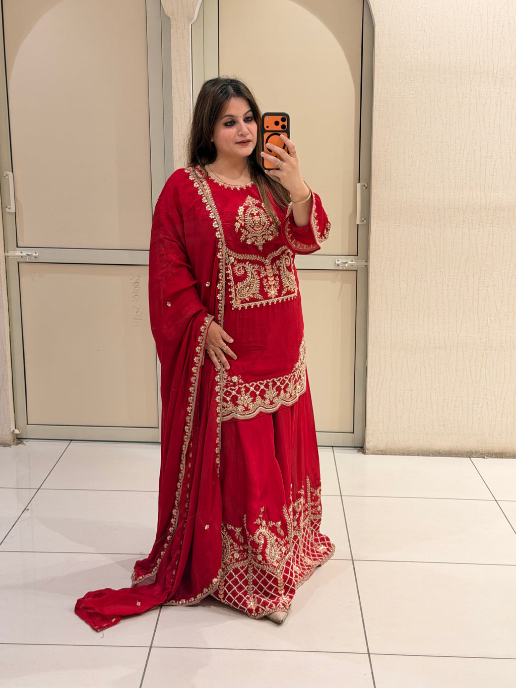 Red Heavy Embroidered Suit (XXL–5XL)