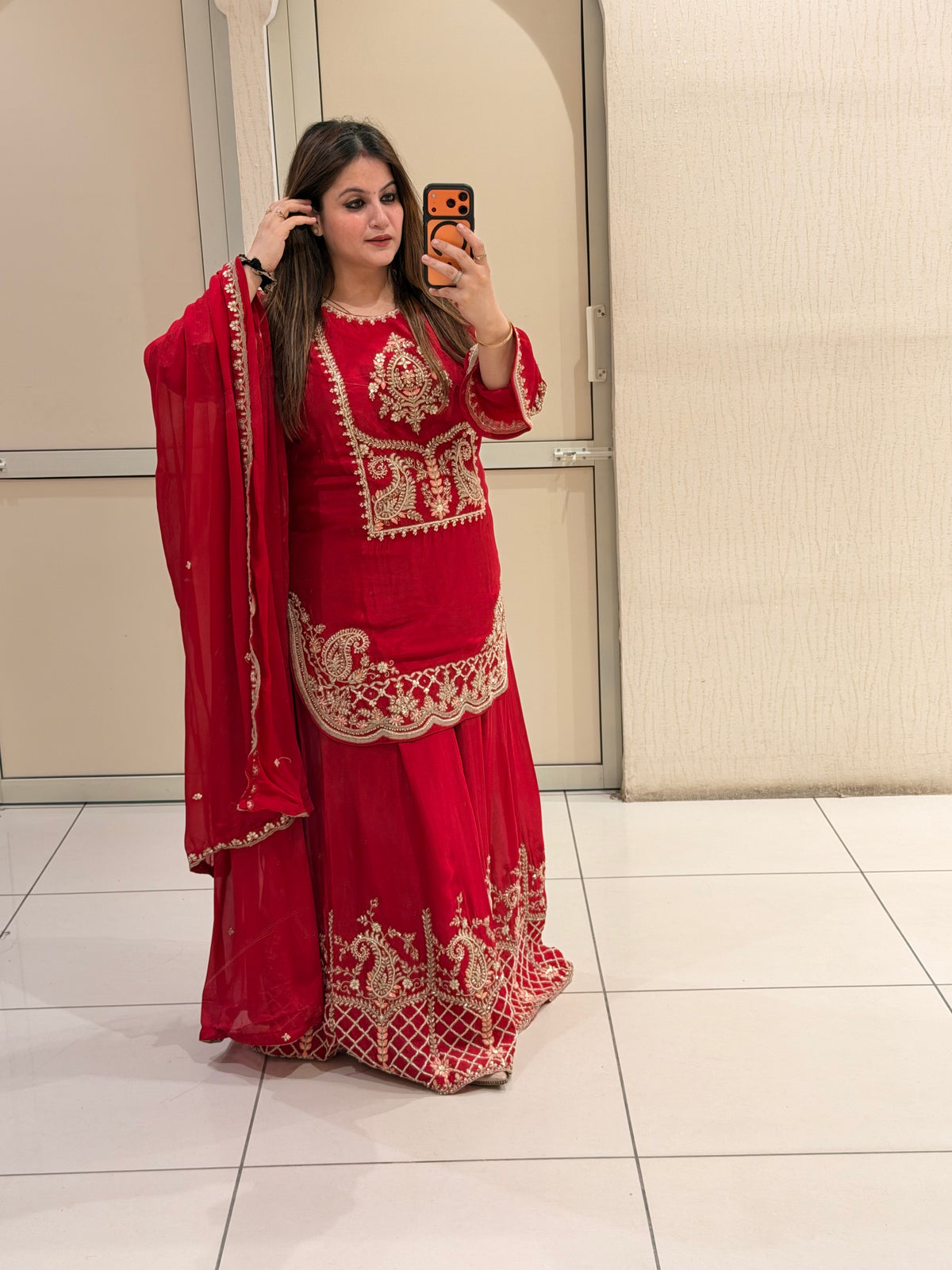 Red Heavy Embroidered Suit (XXL–5XL)