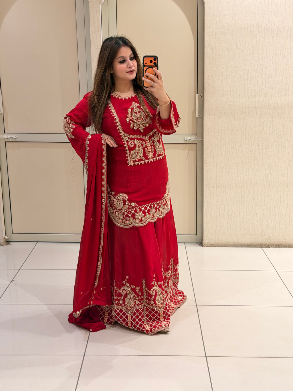Red Heavy Embroidered Suit (XXL–5XL)