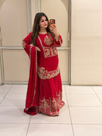 Red Heavy Embroidered Suit (XXL–5XL)