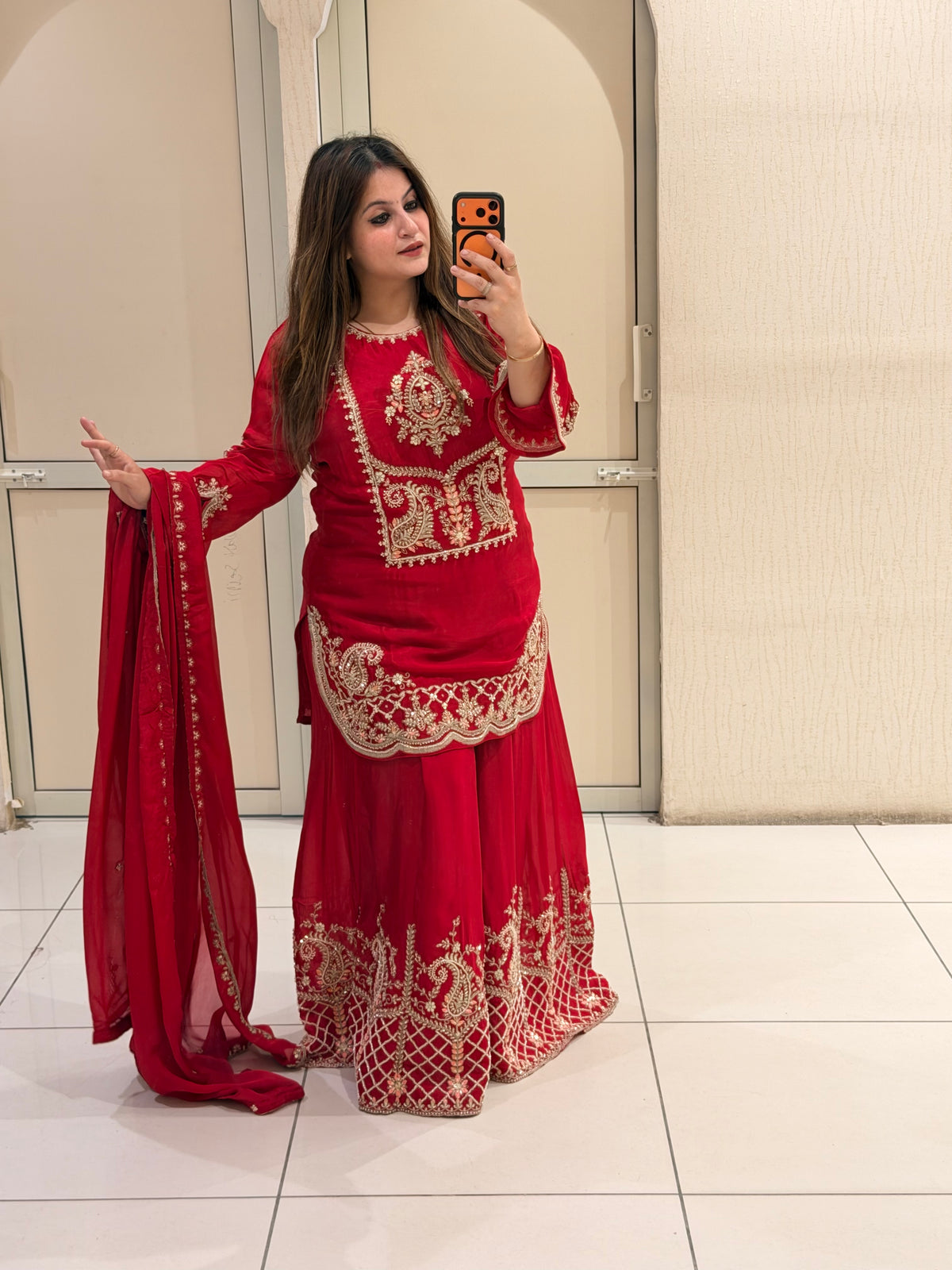 Red Heavy Embroidered Suit (XXL–5XL)