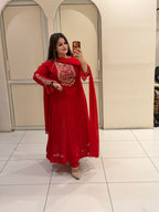 Red Pure Chinon Handwork Dress (M–3XL)