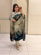 Cream & Navy Crepe Floral Suit (M–XXL)