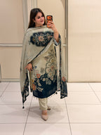 Cream & Navy Crepe Floral Suit (M–XXL)