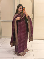 Wine  Banarasi Silk Unstitched Suit