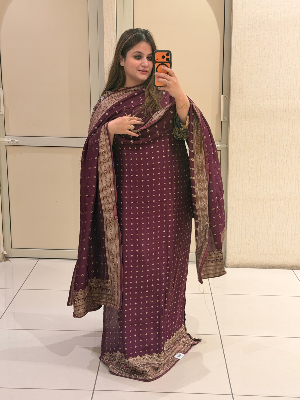 Wine  Banarasi Silk Unstitched Suit