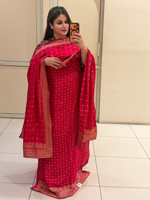 Rani Banarasi Silk Unstitched Suit