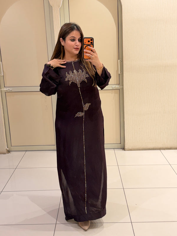 Dark Grape Wine Satin Silk Dress (Free Size till XL)