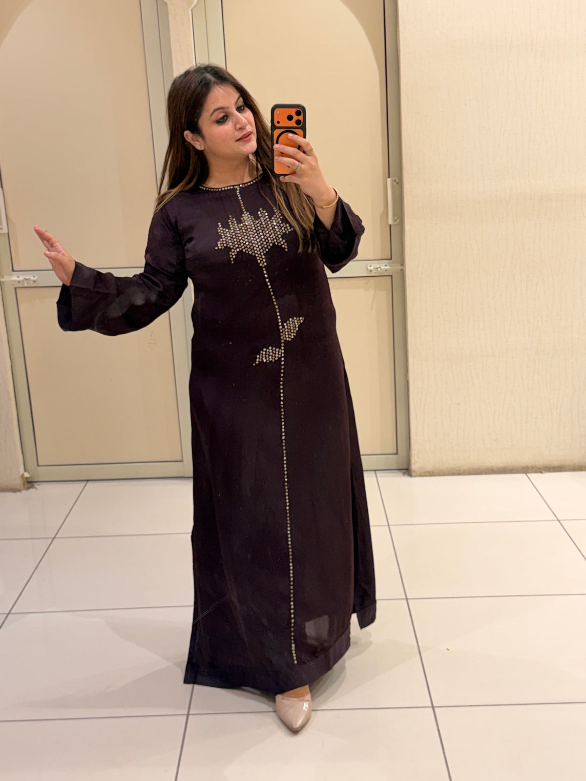 Dark Grape Wine Satin Silk Dress (Free Size till XL)