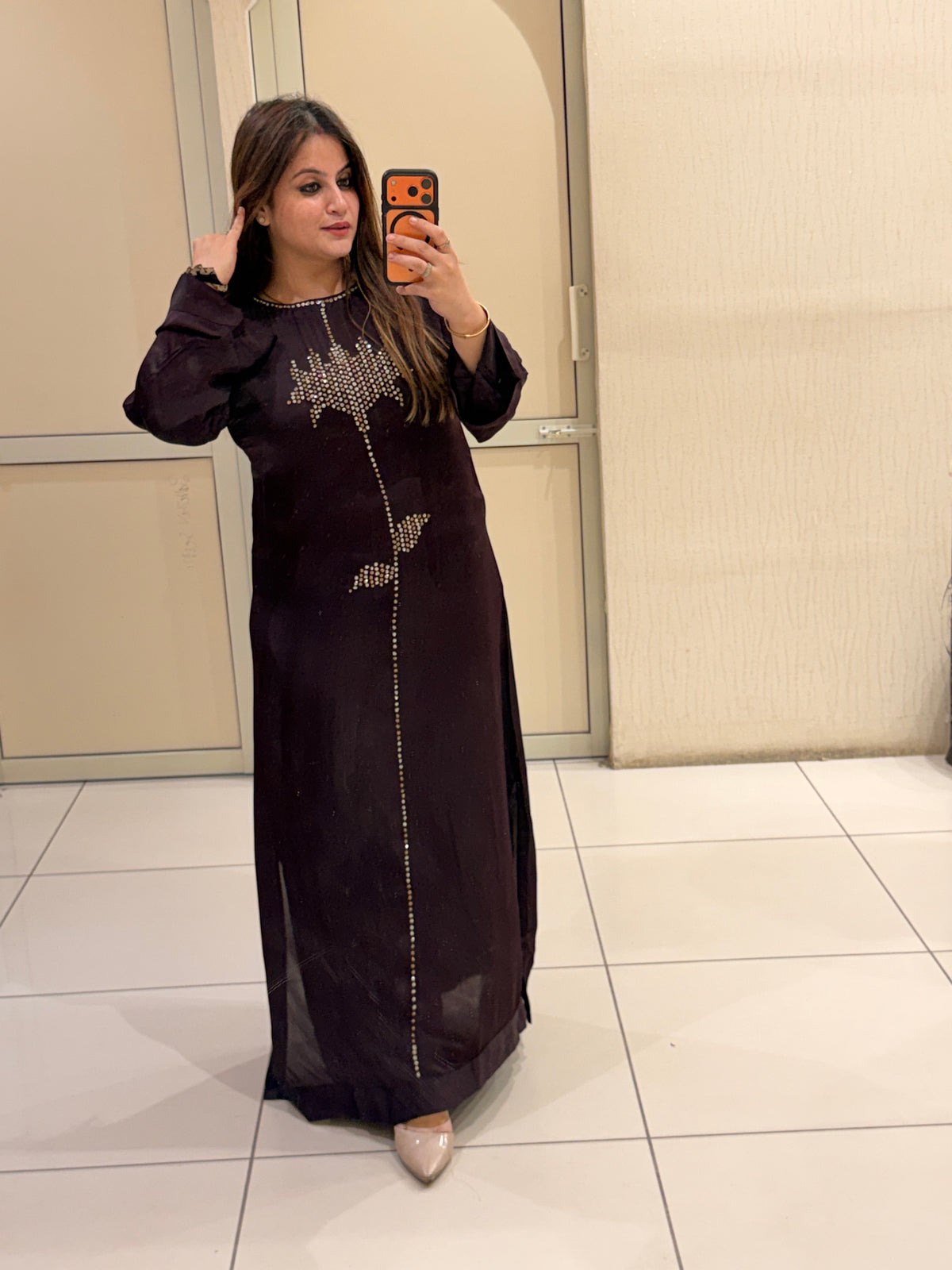 Dark Grape Wine Satin Silk Dress (Free Size till XL)