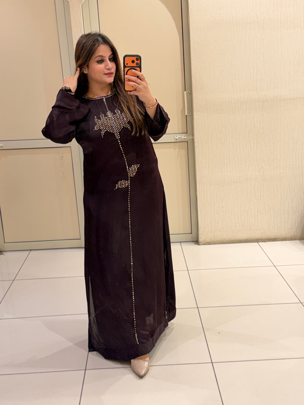 Dark Grape Wine Satin Silk Dress (Free Size till XL)