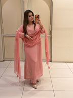 Pakistani Pure Crepe Handwork 3-Piece Dress (Free Size till XL)