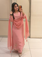 Pakistani Pure Crepe Handwork 3-Piece Dress (Free Size till XL)