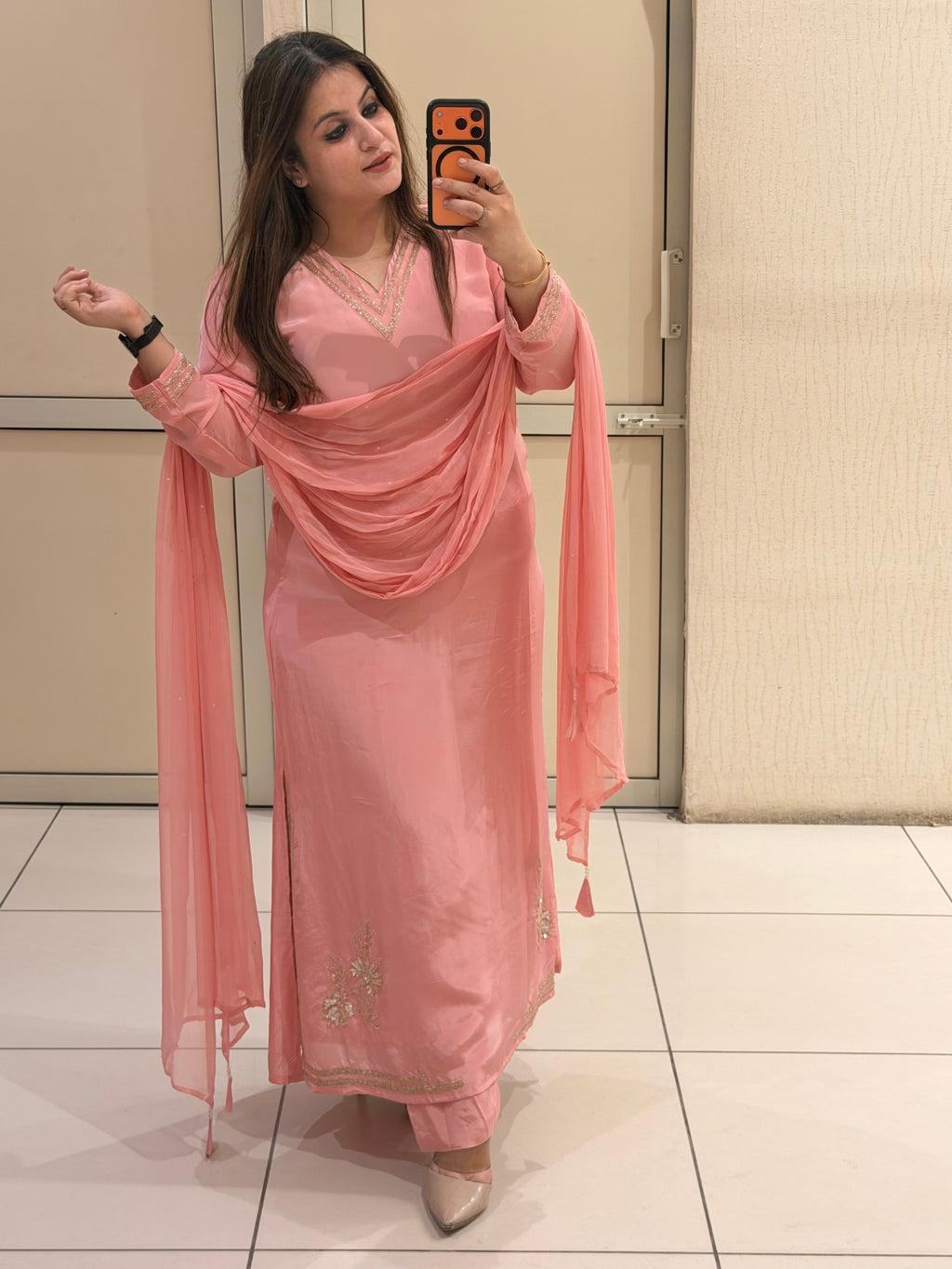 Pakistani Pure Crepe Handwork 3-Piece Dress (Free Size till XL)