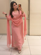 Pakistani Pure Crepe Handwork 3-Piece Dress (Free Size till XL)