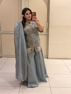 Pastel Blue Pure Fabric Handwork Partywear Dress