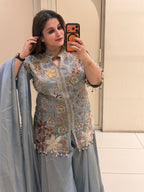 Pastel Blue Pure Fabric Handwork Partywear Dress