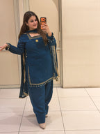 Teal Farsi Chinon Embroidered Suit (M–XXL)