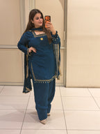 Teal Farsi Chinon Embroidered Suit (M–XXL)