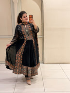 Black Pure Georgette Embroidered Suit (M–XXL)