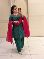 Teal Mul Chanderi Suit with Bandhani Dupatta (M–XXL)