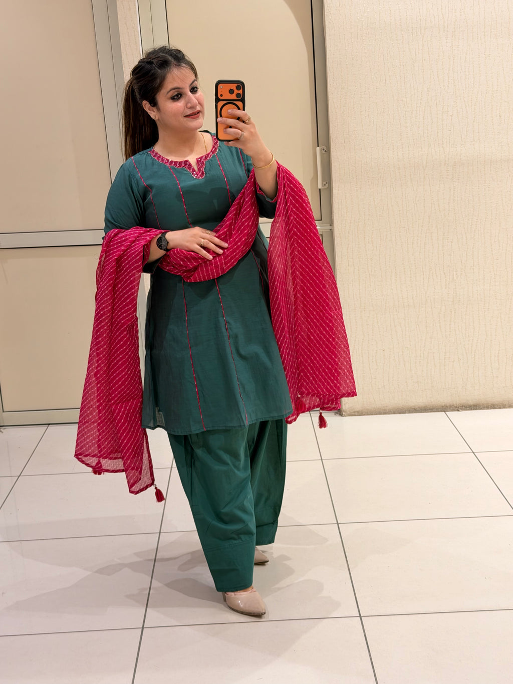Teal Mul Chanderi Suit with Bandhani Dupatta (M–XXL)