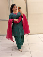 Teal Mul Chanderi Suit with Bandhani Dupatta (M–XXL)