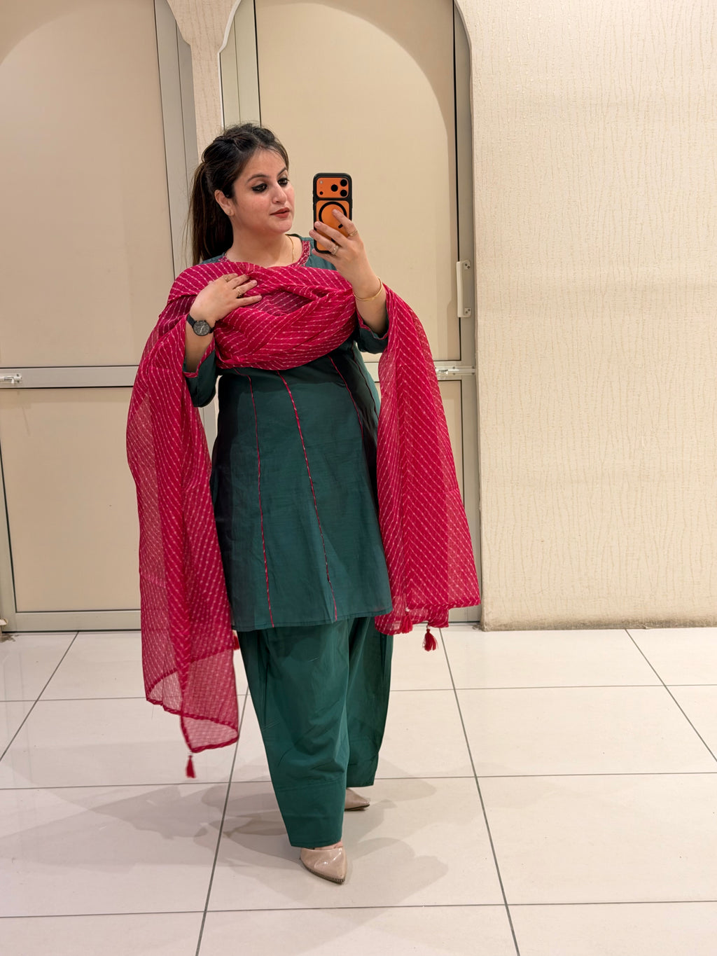 Teal Mul Chanderi Suit with Bandhani Dupatta (M–XXL)
