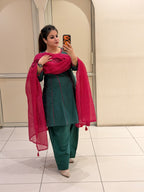 Teal Mul Chanderi Suit with Bandhani Dupatta (M–XXL)