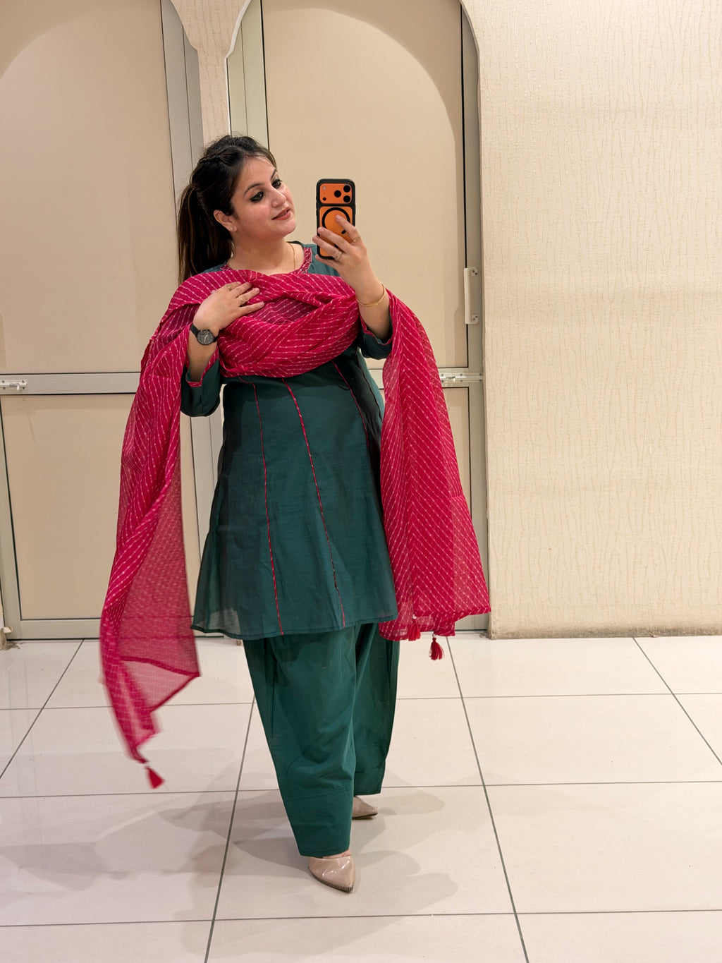 Teal Mul Chanderi Suit with Bandhani Dupatta (M–XXL)