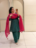 Teal Mul Chanderi Suit with Bandhani Dupatta (M–XXL)
